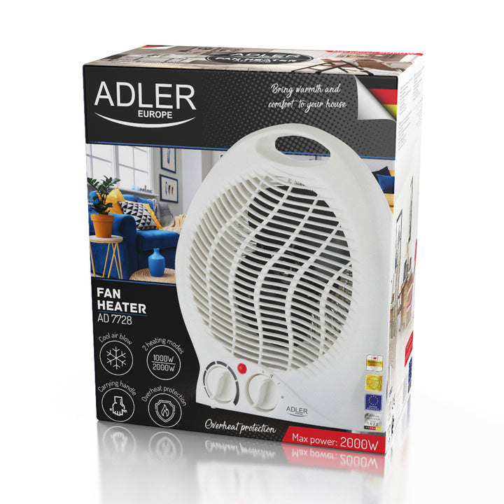 Adler fan heater, thermostat, fan function, 2000W, white, AD 7728