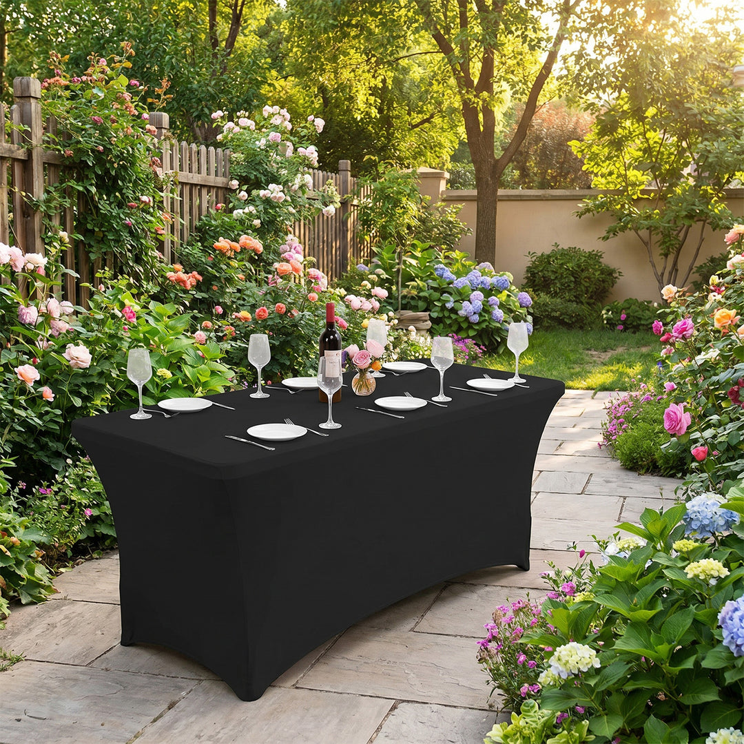 GreenBlue GB372 Elastic Tablecloth Catering Table Cover Black, 180x75x74cm, Spandex