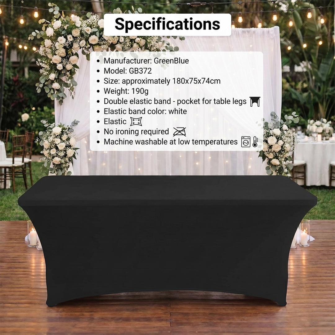GreenBlue GB372 Elastic Tablecloth Catering Table Cover Black, 180x75x74cm, Spandex