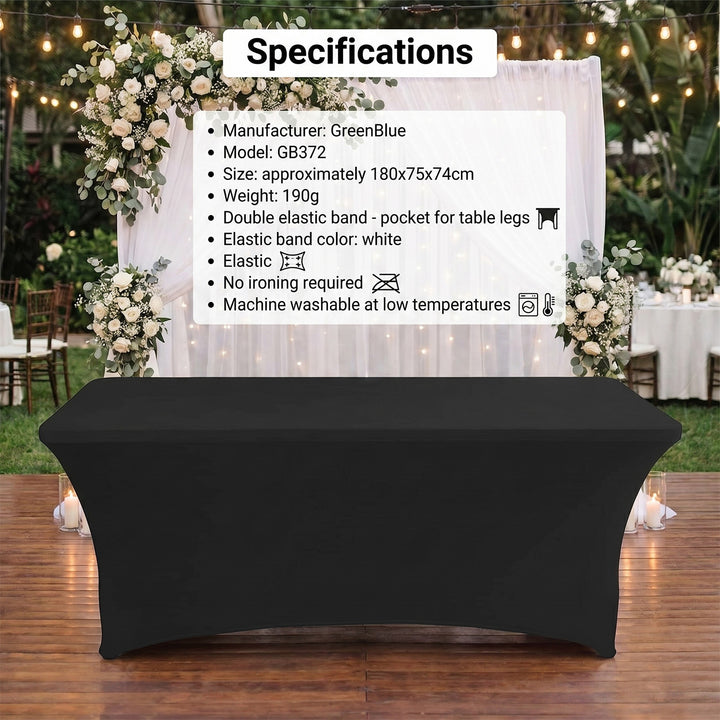 GreenBlue GB372 Elastic Tablecloth Catering Table Cover Black, 180x75x74cm, Spandex
