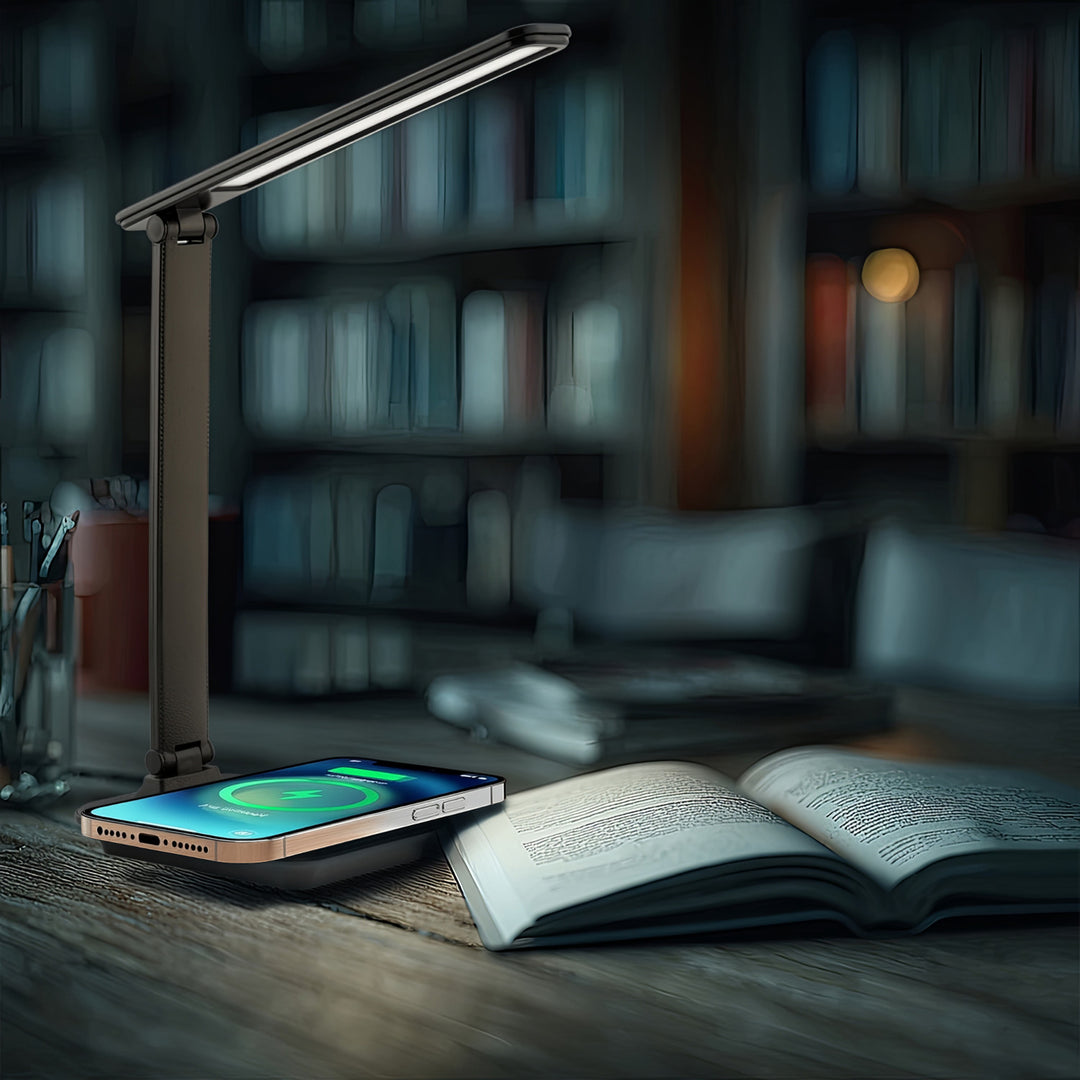 Maclean MCE616 Dimmable LED Desk Lamp Desk Lamp 9W with Induction Qi Charger Adjustable Ligth Temperature Black