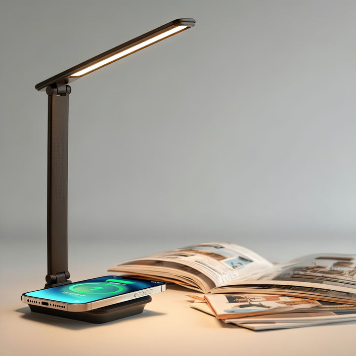 Maclean MCE616 Dimmable LED Desk Lamp Desk Lamp 9W with Induction Qi Charger Adjustable Ligth Temperature Black