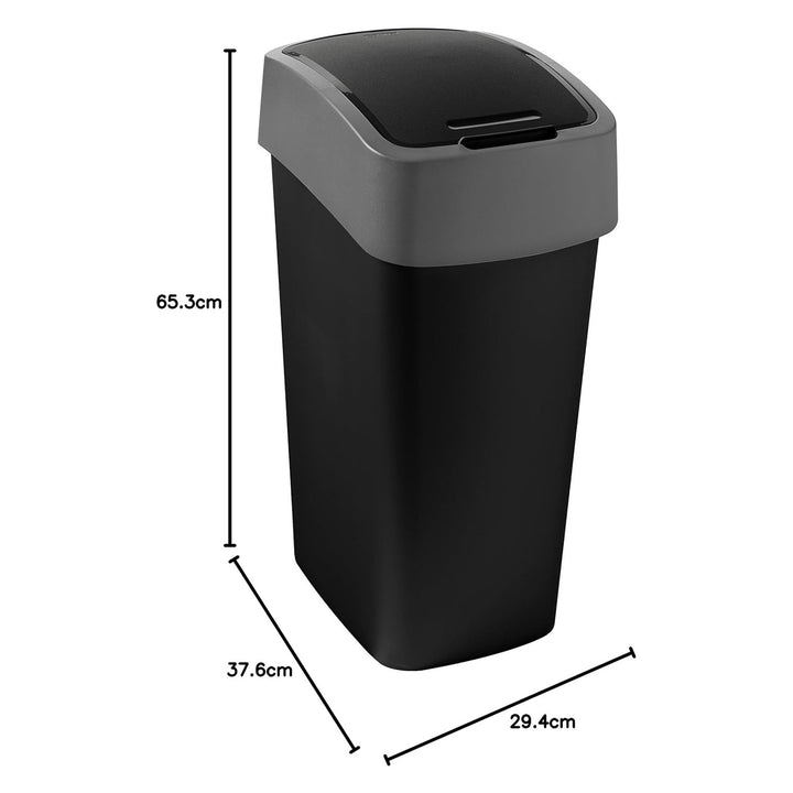 Cuver Flip Bin Rubbish Bin, Waste Garbage Can, Segregation, with Lid, Black, Silver Frame, 50L