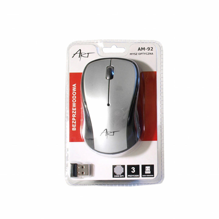 Art optical mouse, wireless, USB, silver, AM-92B, range up to 10m
