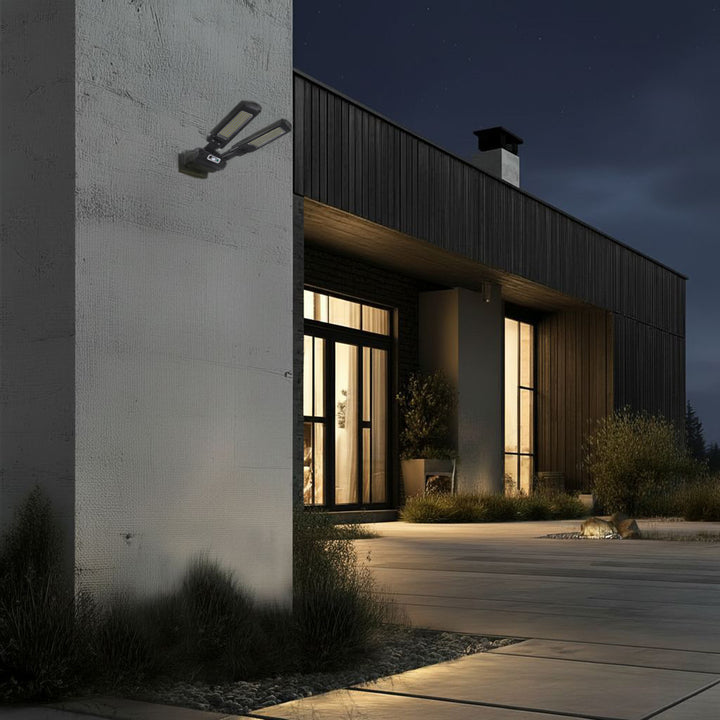 Maclean MCE447 Double Solar Wall Lamp with Motion and Dusk Sensor IP54 5W 2x 450 Lumens 6500K Two Light Sources Remote Control Outdoor Street Light