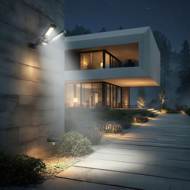 Maclean MCE447 Double Solar Wall Lamp with Motion and Dusk Sensor IP54 5W 2x 450 Lumens 6500K Two Light Sources Remote Control Outdoor Street Light