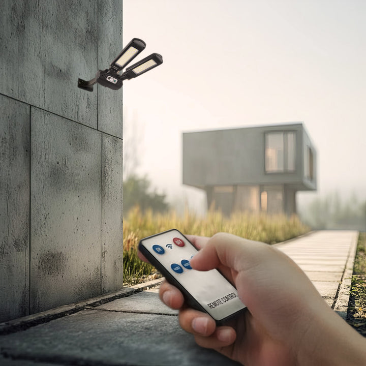 Maclean MCE447 Double Solar Wall Lamp with Motion and Dusk Sensor IP54 5W 2x 450 Lumens 6500K Two Light Sources Remote Control Outdoor Street Light