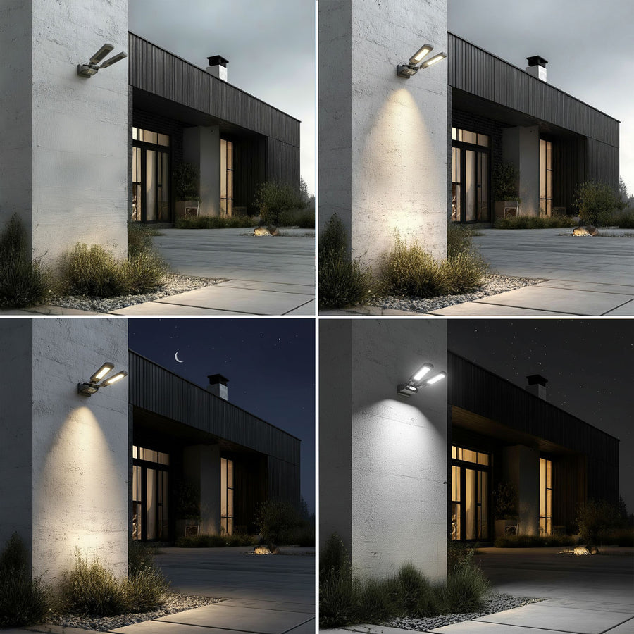 Maclean MCE447 Double Solar Wall Lamp with Motion and Dusk Sensor IP54 5W 2x 450 Lumens 6500K Two Light Sources Remote Control Outdoor Street Light