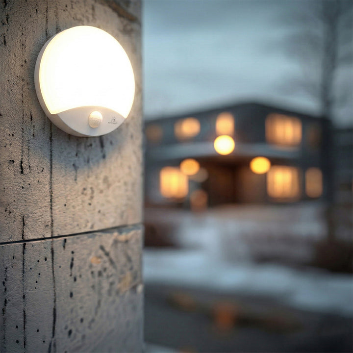 Maclean MCE357 Wall LED Lamp with IR Motion Sensor 10W IP44 Dusk to Dawn White Case Natural White (4000K), 900lm Indoor Outdoor Hallway Staircase