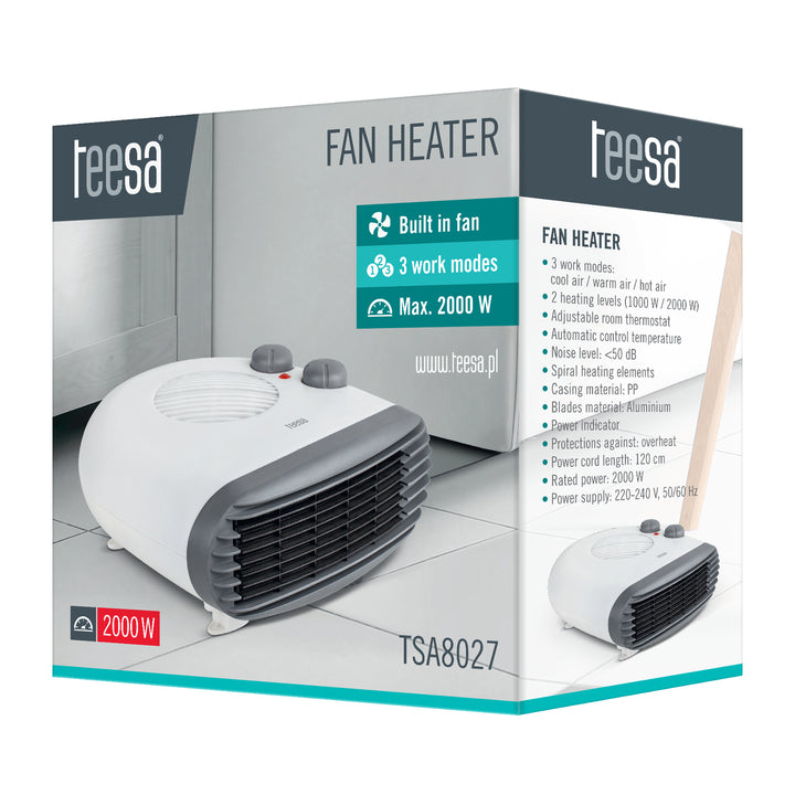 Teesa TSA8027 2000W 2000W Fan Heater with 3 Operating Modes Fan Only Mode Quiet Operation
