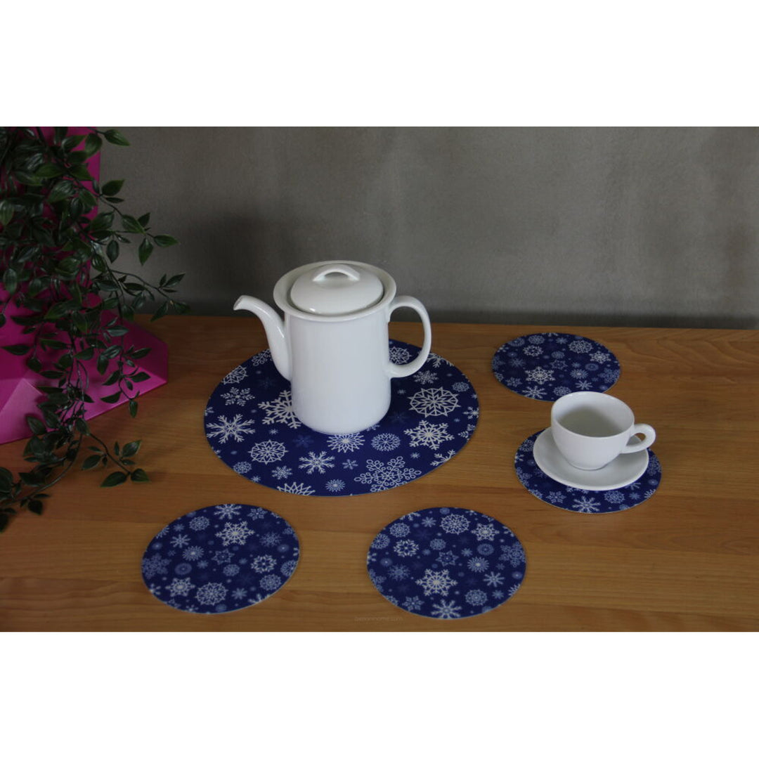 Set of round felt table placemats 1 + 4 - SNOW