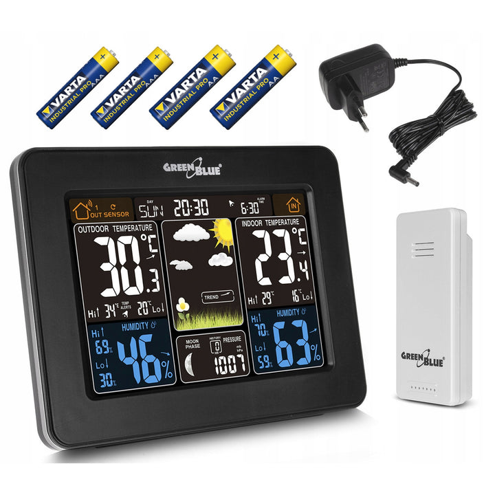 Stáisiún aimsire GreenBlue GB523 + ceallraí + cuibheoir cumhachta