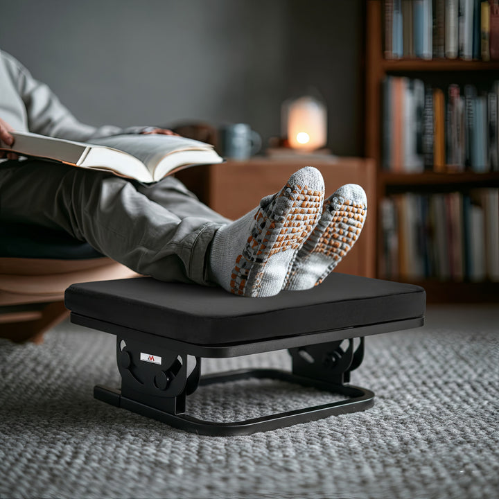 Maclean MC-460 Ergonomic Footrest Leg Foot Rest Infinitely Adjustable Angle Under Desk Removable Cushion Cushioned