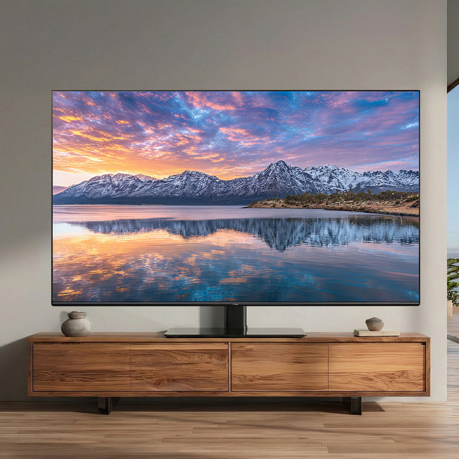 Maclean MC-450 Universal TV Stand for TV Cabinet max. 40kg, max. VESA 400x400 32-65" Tempered Glass Base 3-Level Height Adjustment
