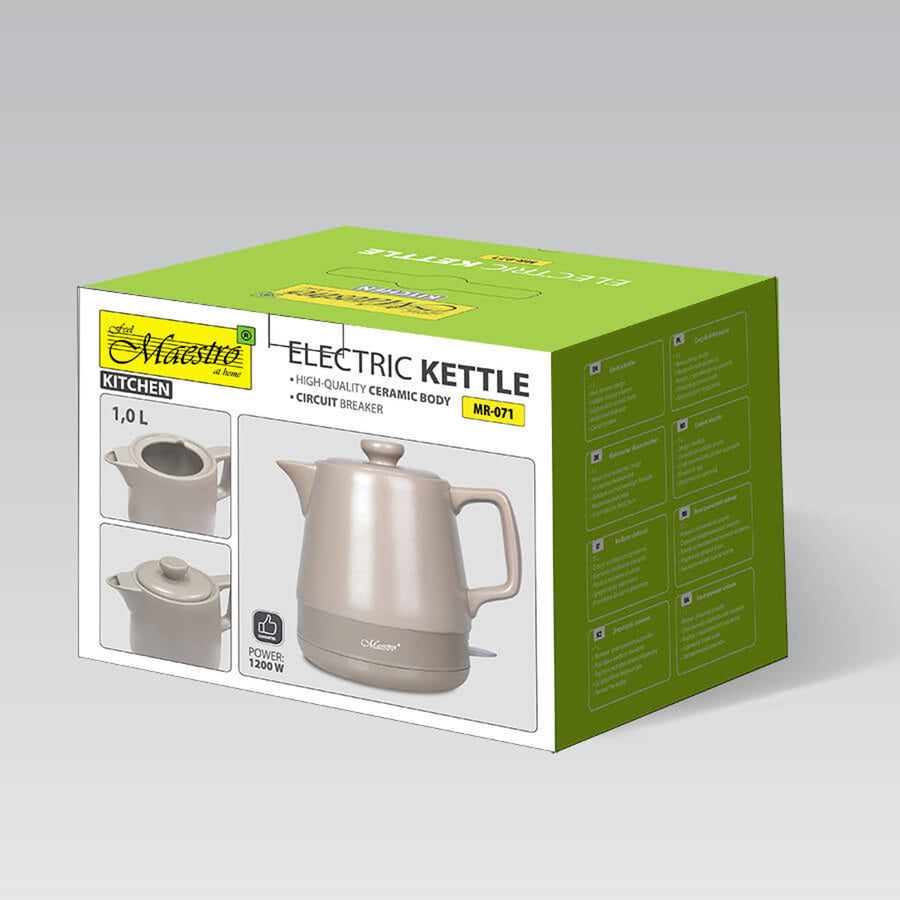 Ceramic electric kettle 1l Maestro MR-071 Beige 1200W, UK plug