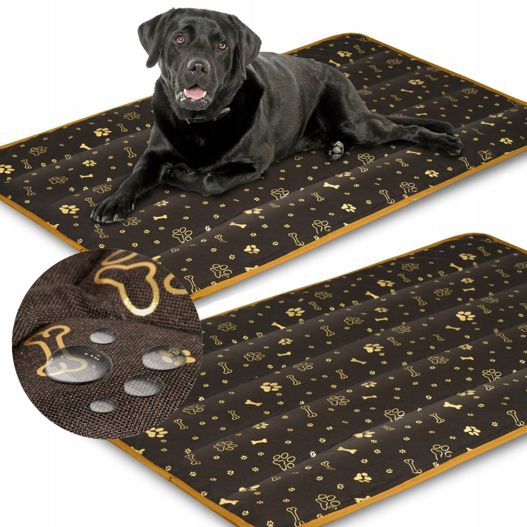 KingDog Prestige Dog Bed Dog Mat Durable Waterproof Dog Mattress with a Pattern of Golden Bones in Brown 120x80 cm