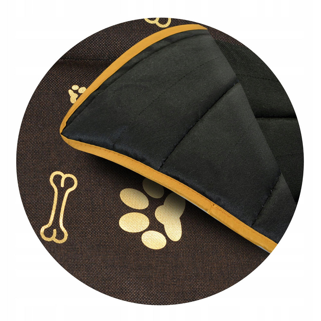 KingDog Prestige Dog Bed Dog Mat Durable Waterproof Dog Mattress with a Pattern of Golden Bones in Brown 120x80 cm
