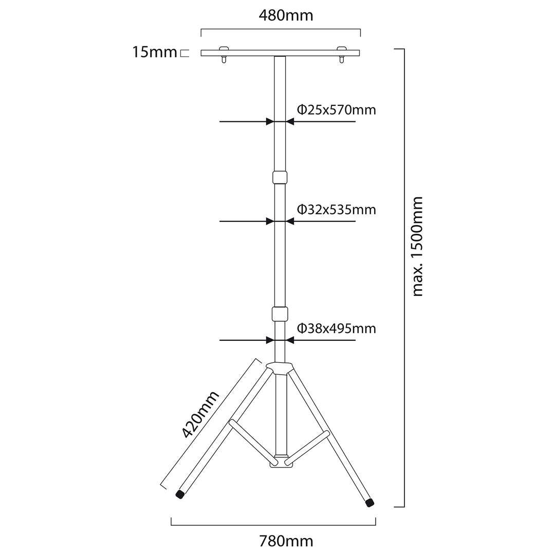 Working tripod for Maclean floodlights, for 2 floodlights, LED, yellow, made of steel, max. height 1.5m + power cord