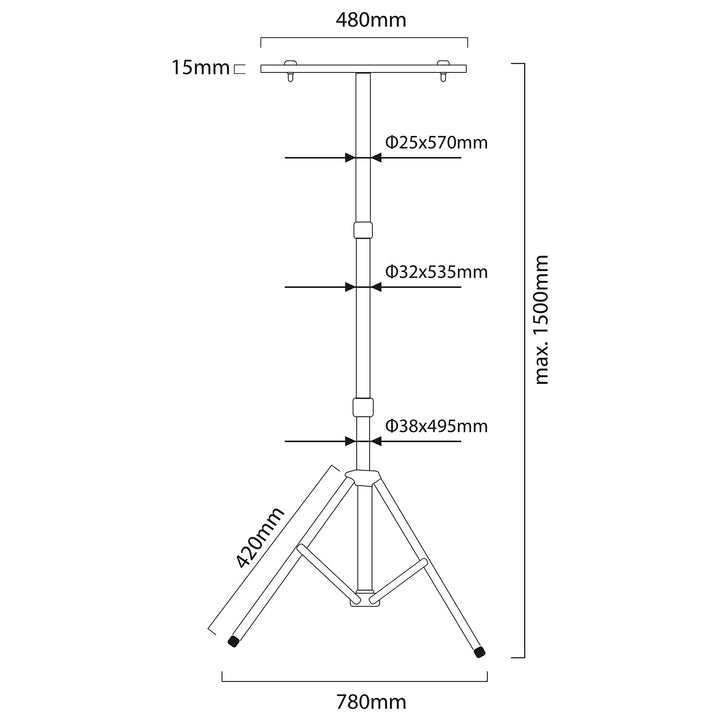 Working tripod for Maclean floodlights, for 2 floodlights, LED, yellow, made of steel, max. height 1.5m + power cord