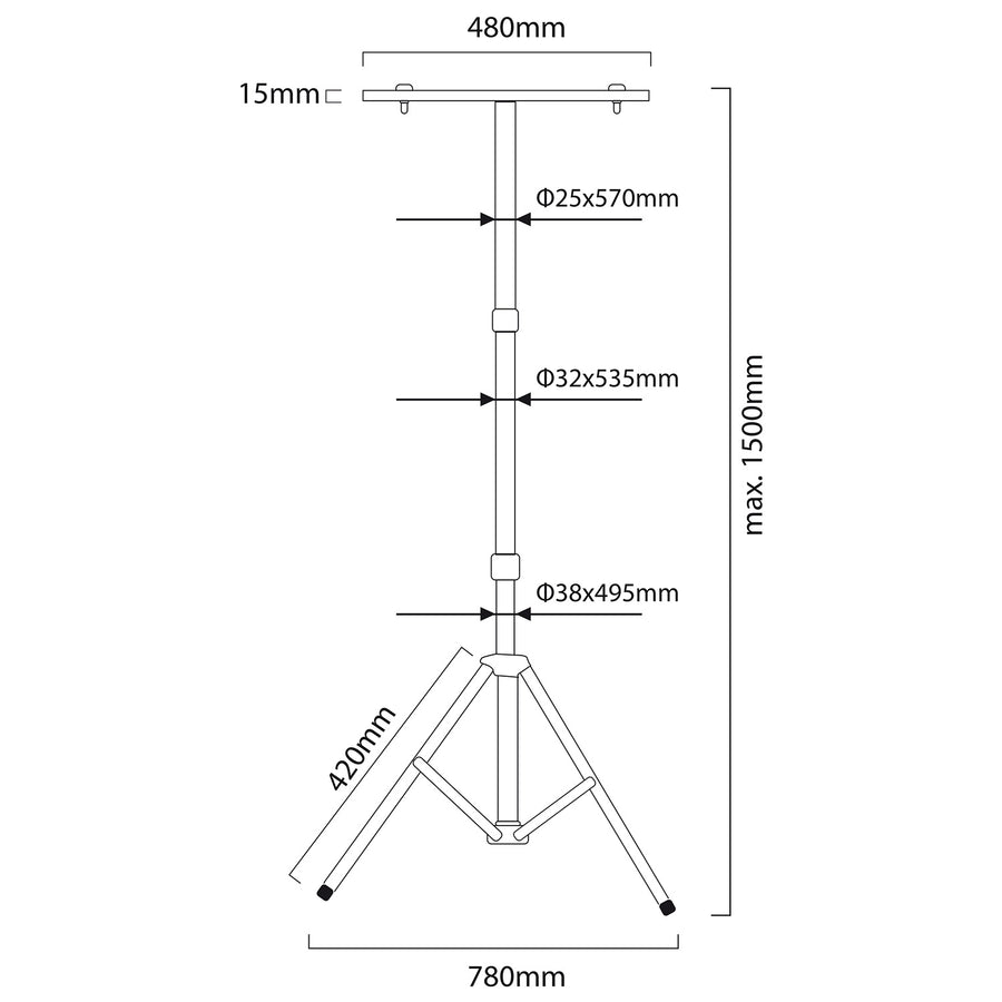 Working tripod for Maclean floodlights, for 2 floodlights, LED, yellow, made of steel, max. height 1.5m + power cord