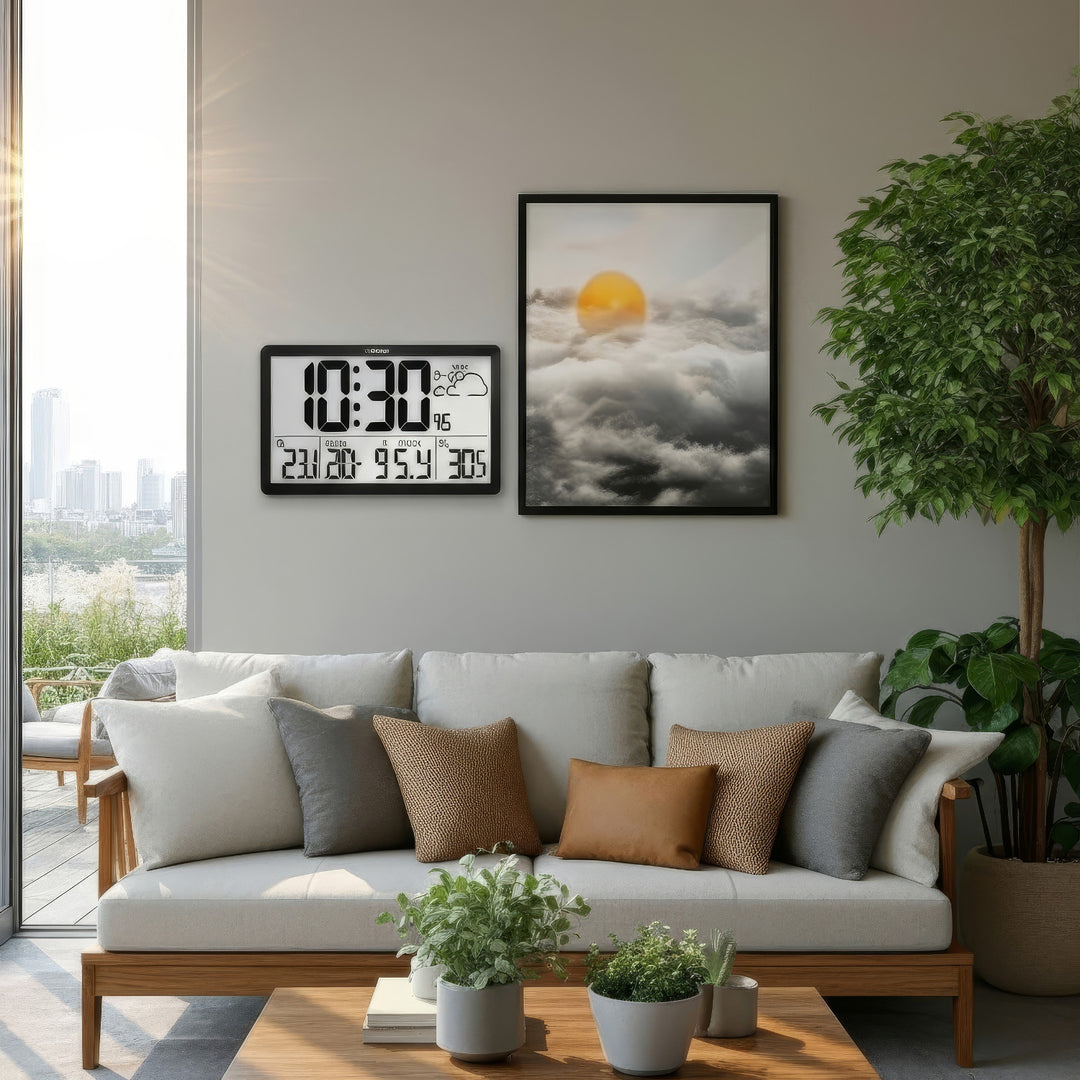 GreenBlue GB218 Extra Large LCD Wall Clock with Weather Station Temperature and Date Display