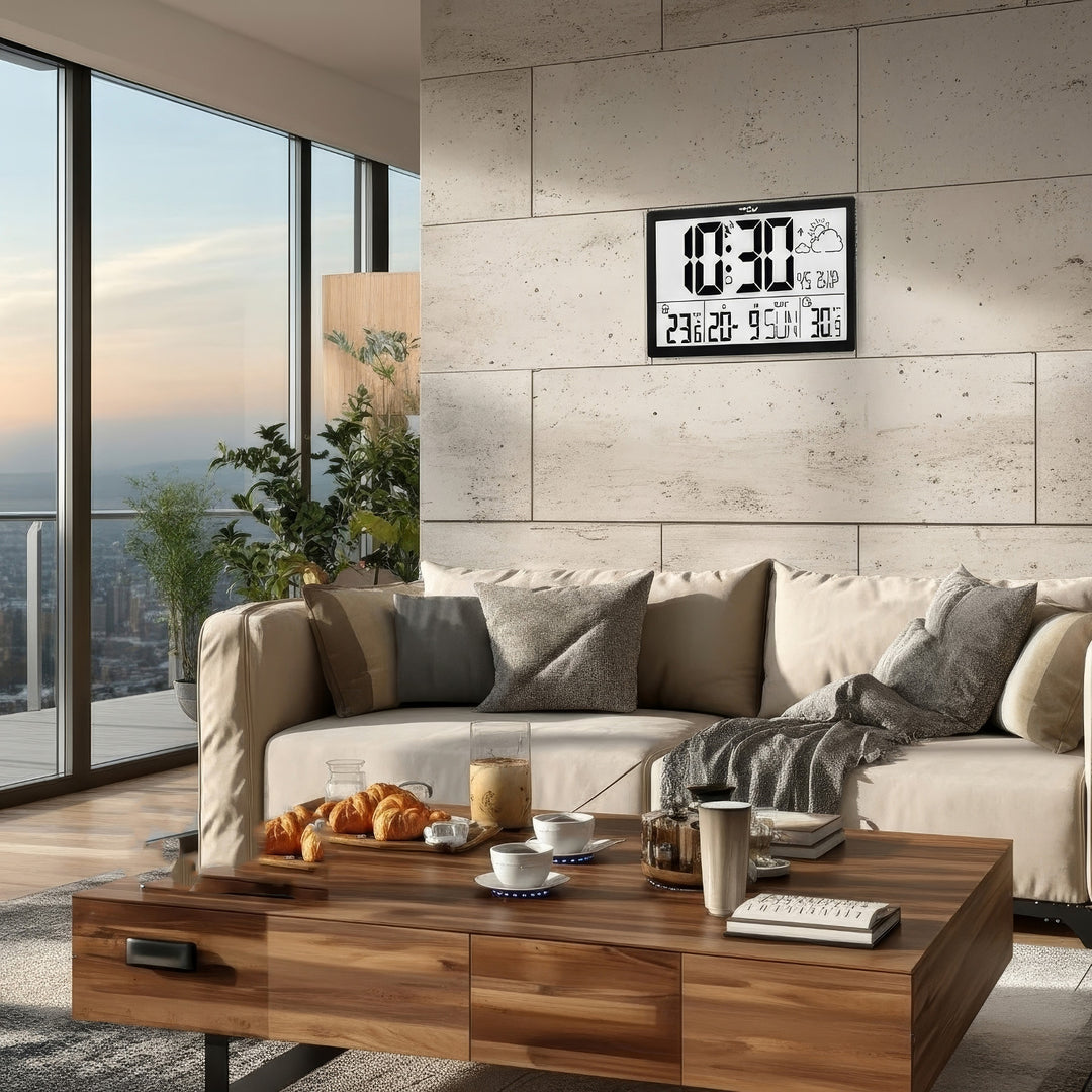 GreenBlue GB218 Extra Large LCD Wall Clock with Weather Station Temperature and Date Display