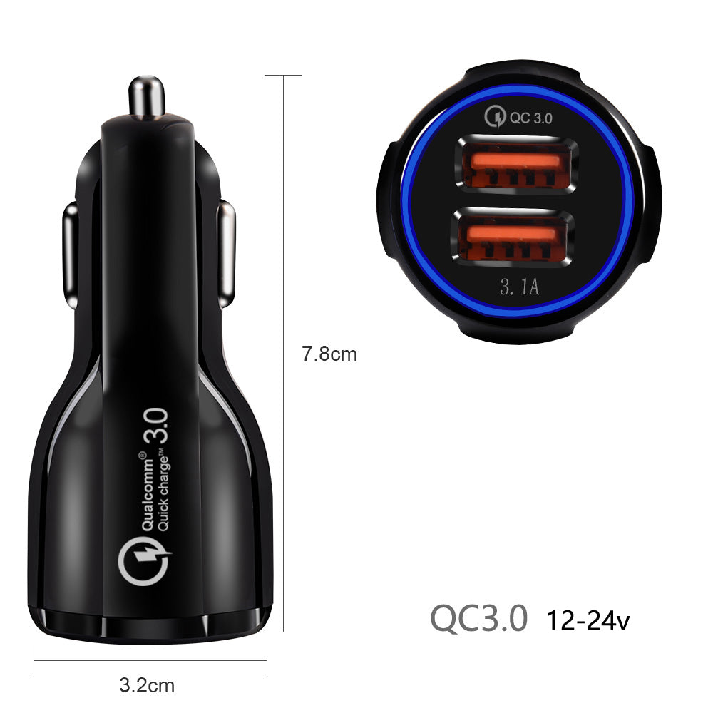 Maclean MCE478 B Car Charger, Qualcomm Quick Charge, QC 3.0 - 5V/3A, 9V/1.8A, 12V/1.6A, 5V/3.1A Socket with Maclean MCE845B MFi Certified Charging Cable Set