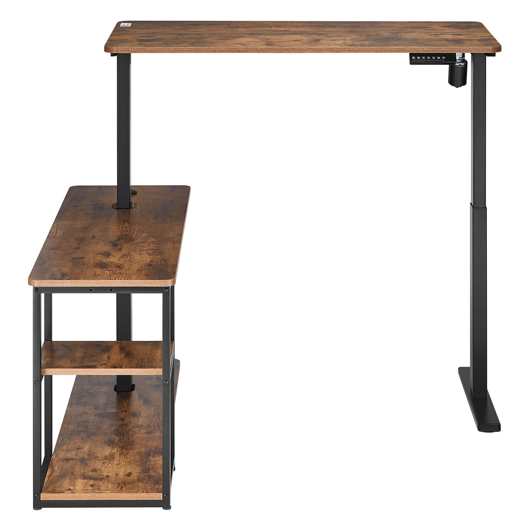 Ergo Office ER-450 Electric Lift Desk with Top and Shelves, max Height 121cm, max - 70 kg, for Standing and Sitting Work, Rustic Brown, 2 Parts