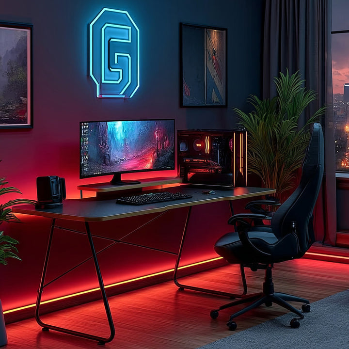 NanoRS RS170 Gaming Desk with Monitor Shelf, Computer Desk, 50kg max, Height 850mm, Black