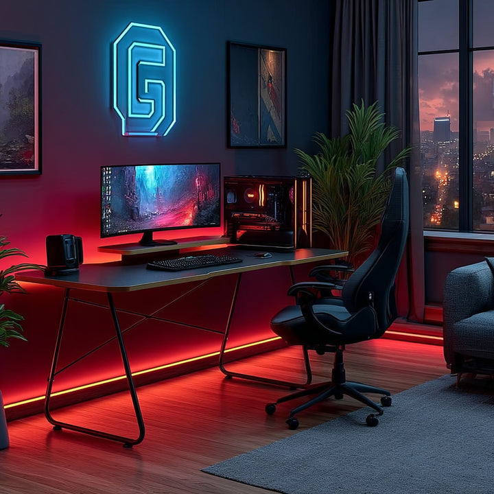 NanoRS RS170 Gaming Desk with Monitor Shelf, Computer Desk, 50kg max, Height 850mm, Black