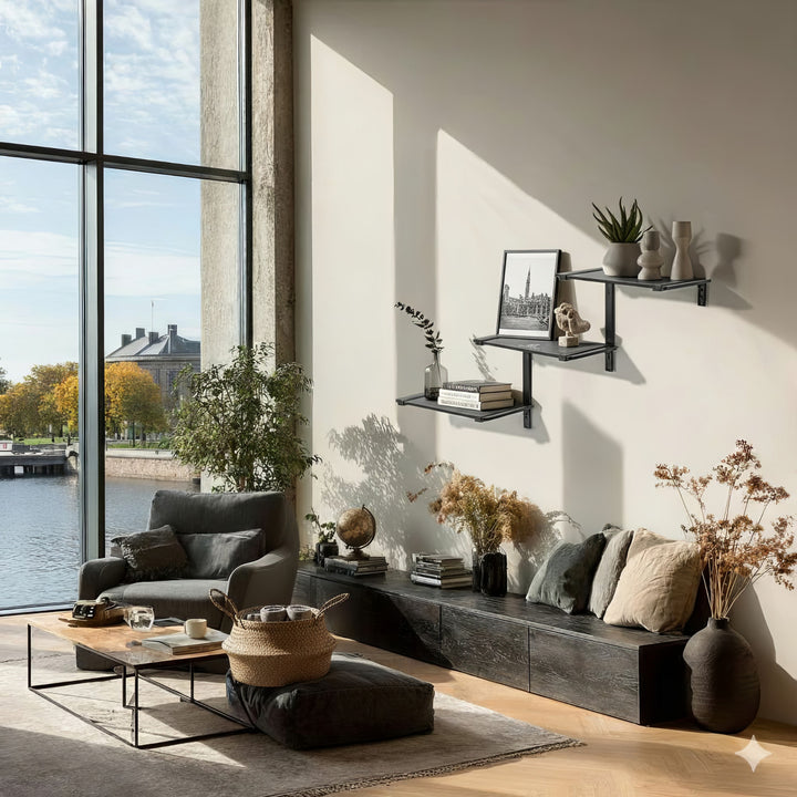 Maclean MC-974 Three-level Modular Shelves, Wall Floating Shelves, Storage, 30kg max