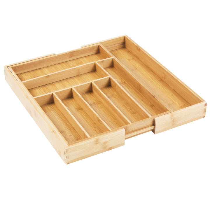 GreenBlue GB379 Expandable Bamboo Cutlery Drawer Organiser Insert Liner Tray Adjustable Length Natural Wood32.5-50cm x 43 x4.5 cm