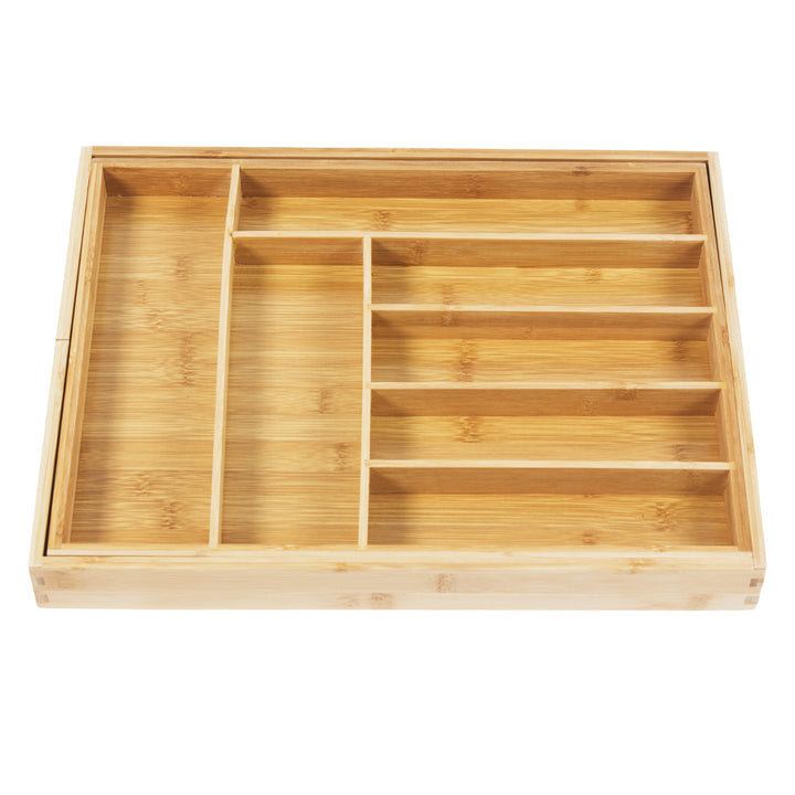 GreenBlue GB379 Expandable Bamboo Cutlery Drawer Organiser Insert Liner Tray Adjustable Length Natural Wood32.5-50cm x 43 x4.5 cm