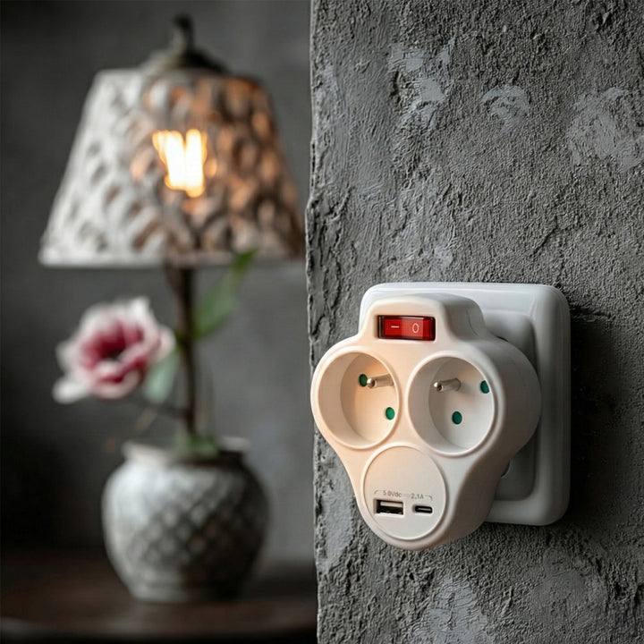 Maclean Current Outlet, Socket Splitter with 2 Outlets and USB A/C 2.4A, Type E, 2x16A, MCE336 E