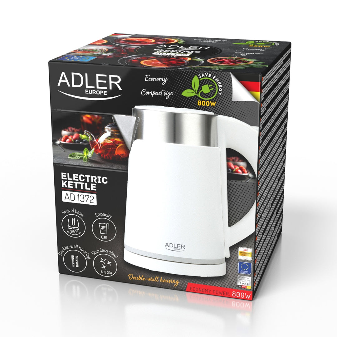 Adler electric kettle, cordless, 0.6L, 800W, white, AD 1372