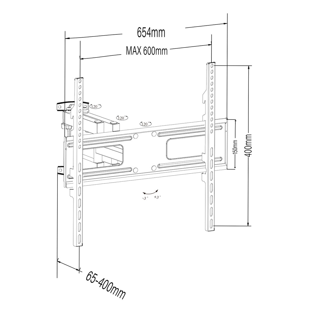 Maclean TV or monitor mount, max VESA 600x400, flat, distance from wall 41-475mm, 37-80", 50kg, black, MC-832A