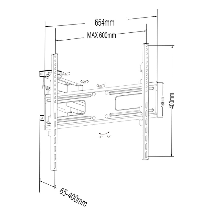 Maclean TV or monitor mount, max VESA 600x400, flat, distance from wall 41-475mm, 37-80", 50kg, black, MC-832A