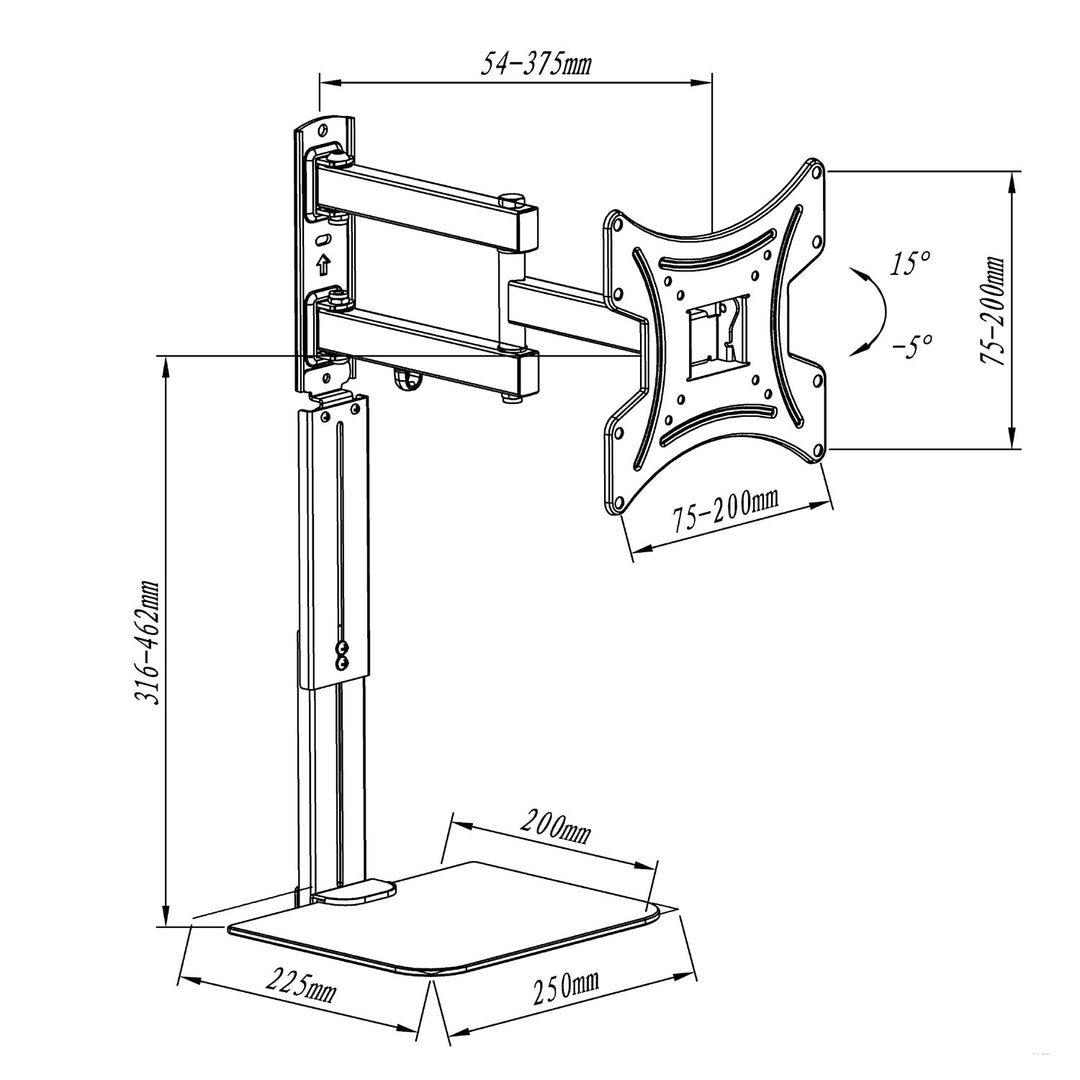 Maclean MC-771A TV Mount with DVD Shelf, Monitor or TV Holder with Shelf, vesa 200x200 , 23"-43", 25kg, Black