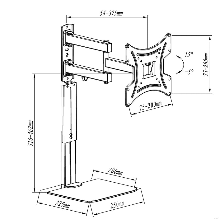 Maclean MC-771A TV Mount with DVD Shelf, Monitor or TV Holder with Shelf, vesa 200x200 , 23"-43", 25kg, Black