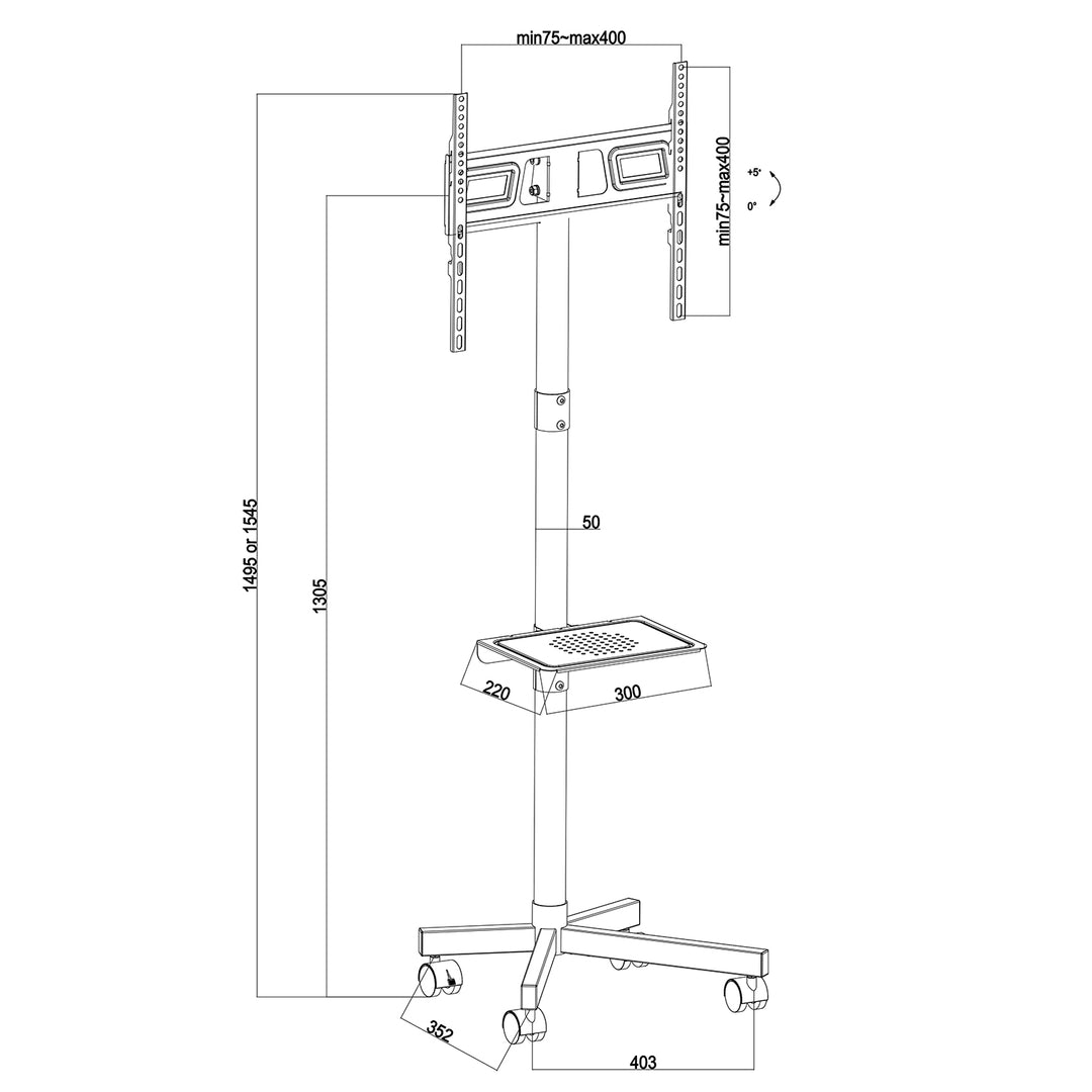 Maclean MC-949 TV Cart, Stand, Professional,32-55", on Casters, max. VESA 400x400, max. 25kg