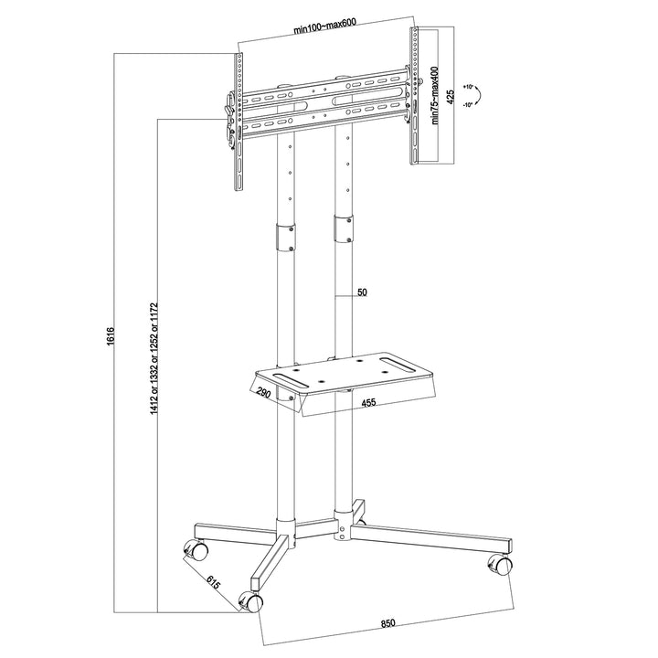 Maclean MC-951 TV Cart, Stand, Professional,32-70", on Casters, max. VESA 600x400, max. 40kg