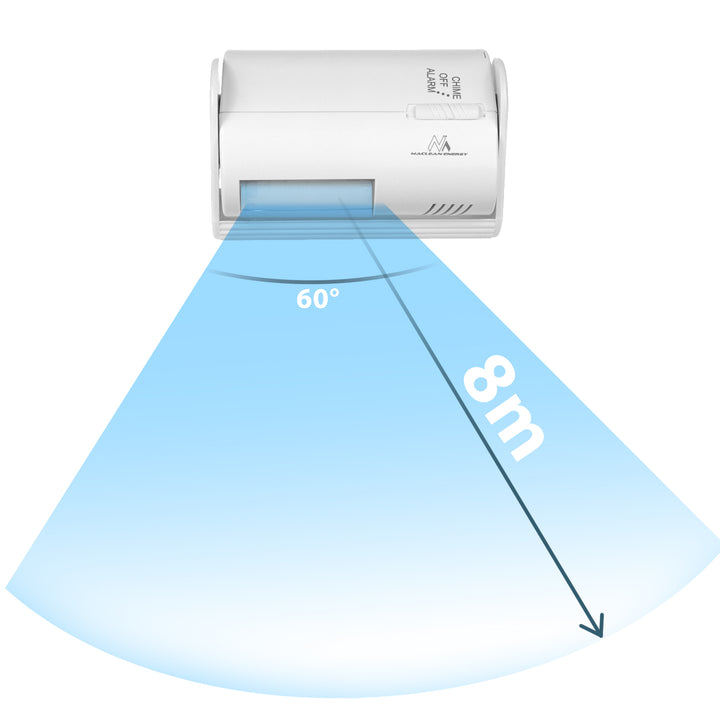 Maclean Wireless Entry Indicator, PIR sensor, range 8m, powered by 9V DC battery, volume over 70dB, MCE311 W