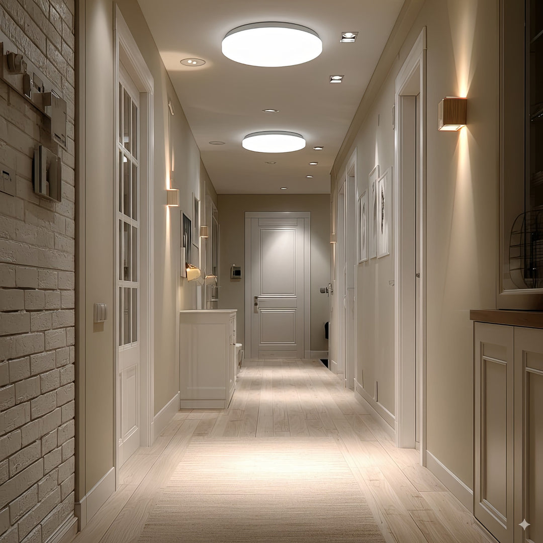 Maclean MCE347 ceiling LED sensor lamp. Equipped with a 5.8GHz microwave sensor, it emits a 4000K light with 12W power and 950lm brightness. With an IP44 rating, it ensures durability and reliability in various environments.