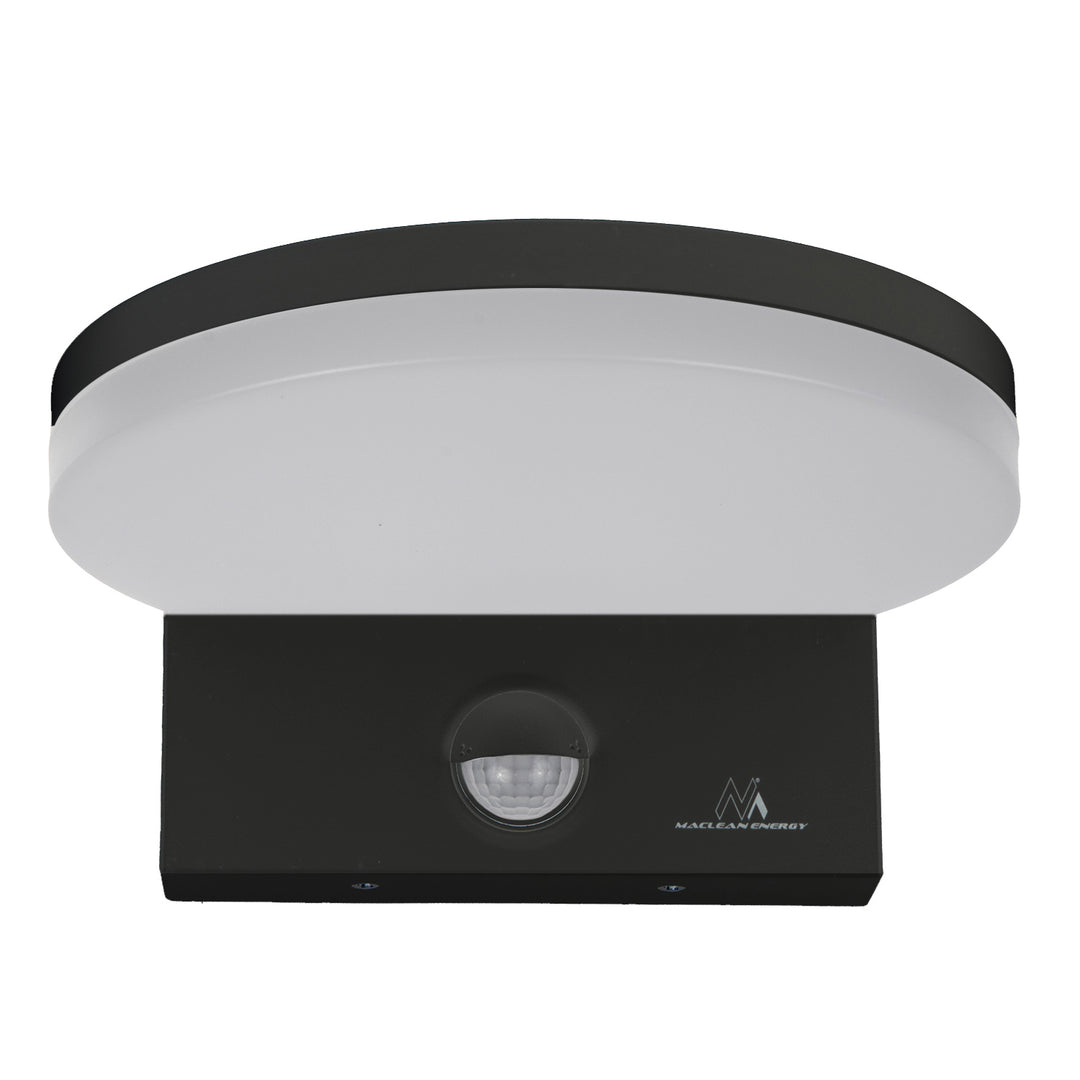 Maclean MCE344 B motion sensor LED lamp. Featuring a PIR motion sensor, it emits a neutral white light (4000K) with 15W power and 1560lm brightness. Rated IP65, it ensures durability and reliability in various settings.