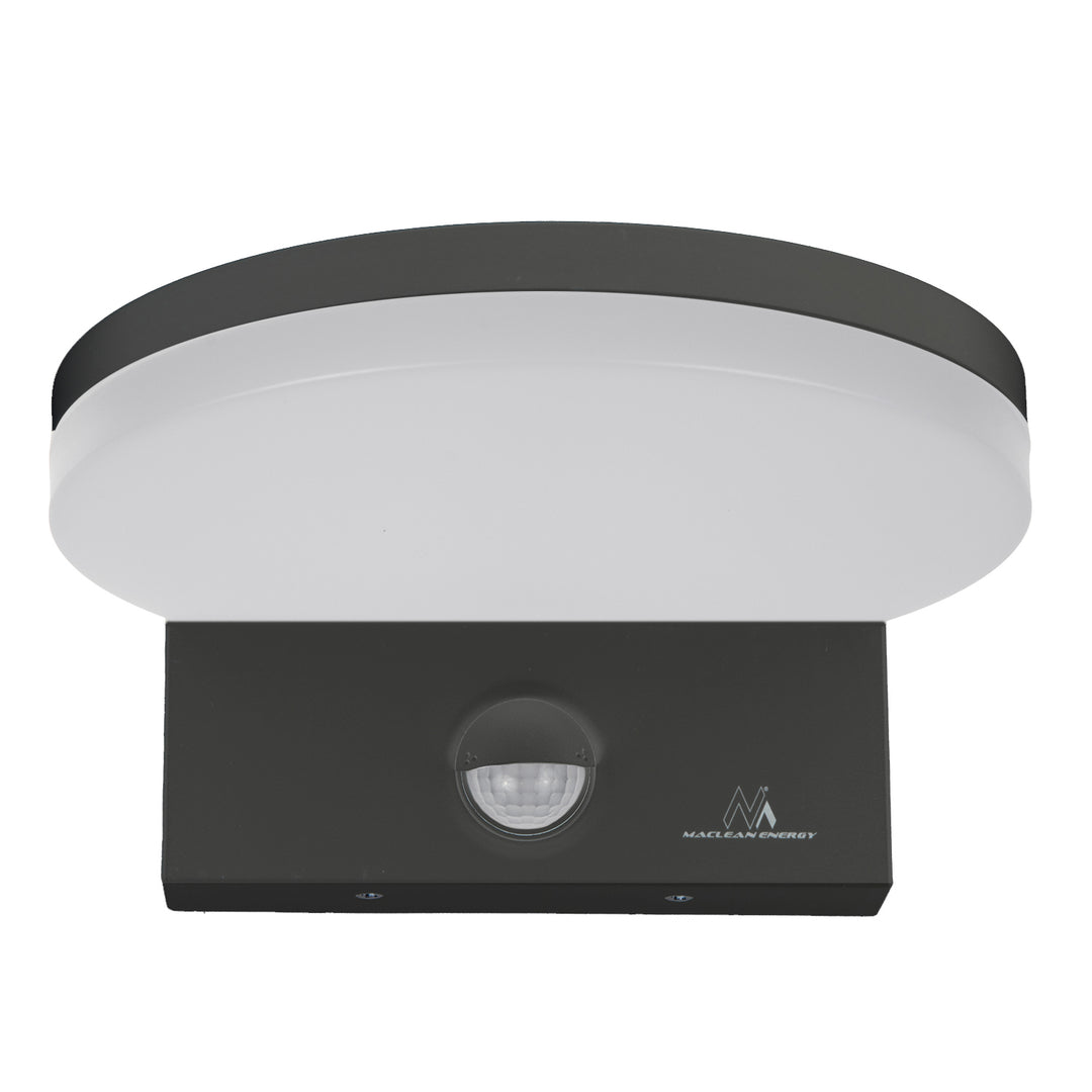 Maclean MCE344 GR motion sensor LED lamp. Featuring a PIR motion sensor, it emits a neutral white light (4000K) with 15W power and 1560lm brightness. Rated IP65, it ensures durability and reliability in various settings.