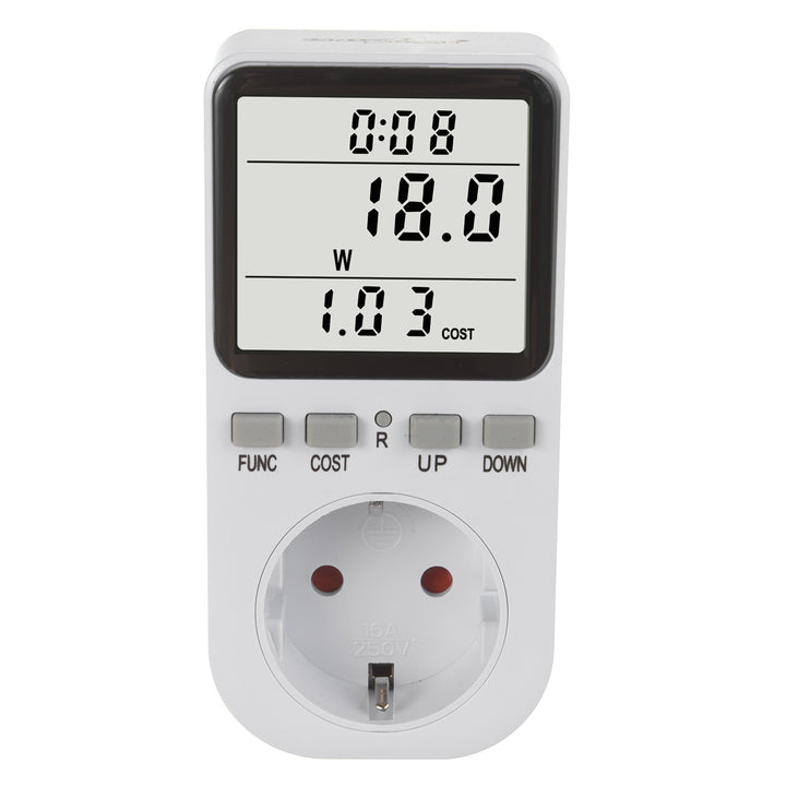 GreenBlue GB364 F Energy Meter, Wattmeter, Type F, 220-240V AC, 50Hz, Max. Load 16A, IP20, Built-in Battery, Schuko Plug