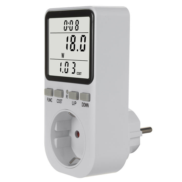 GreenBlue GB364 F Energy Meter, Wattmeter, Type F, 220-240V AC, 50Hz, Max. Load 16A, IP20, Built-in Battery, Schuko Plug