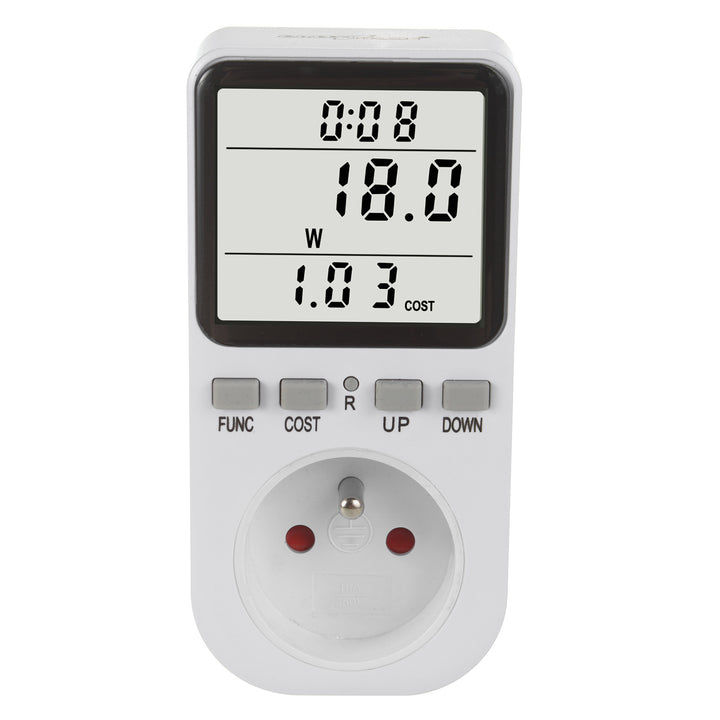 GreenBlue GB364 E Energy Meter, Wattmeter, Type E, 220-240V AC, 50Hz, Max. Load 16A, IP20, Built-in battery, European Plug