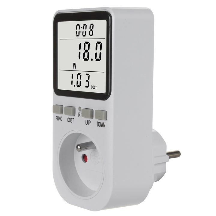 GreenBlue GB364 E Energy Meter, Wattmeter, Type E, 220-240V AC, 50Hz, Max. Load 16A, IP20, Built-in battery, European Plug