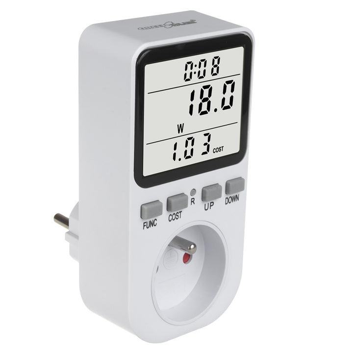 GreenBlue GB364 E Energy Meter, Wattmeter, Type E, 220-240V AC, 50Hz, Max. Load 16A, IP20, Built-in battery, European Plug